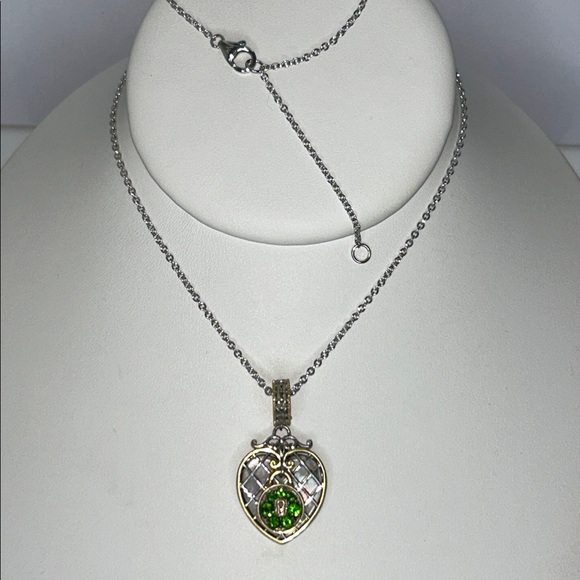 NWOT Mother of Pearl Chrome Diopside Gemstone Heart Lock Designer Necklace - Picture 2 of 6